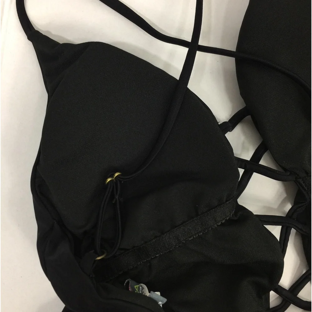 BCA Strappy Lattice Front One Piece Swimsuit Black L